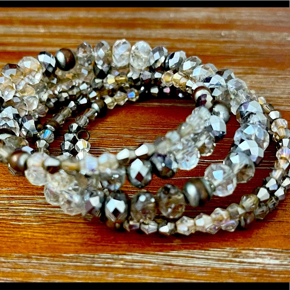 Silver & Grey Beaded Wrap Bracelet